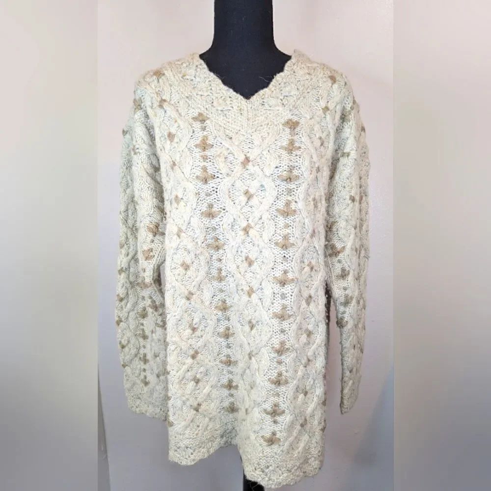 VTG Cozycore Cable Knit Coastal Sailor Nautical Fisherman Angora Wool Sweater L